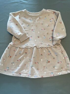 Toddler Floral Sweatshirt Dress in Light Beige